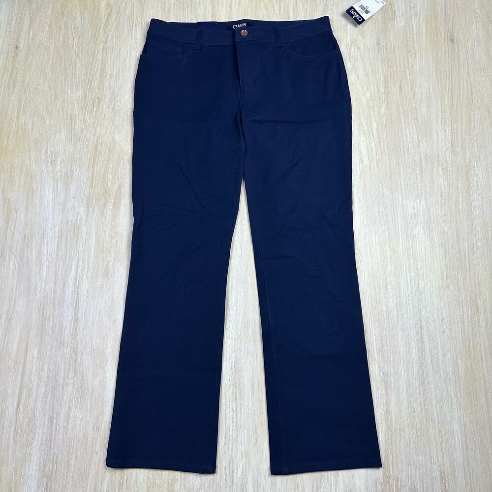 NWT CHAPS Blue Navy Mid Rise Crop Capri Straight Leg Office Pants Trousers 10